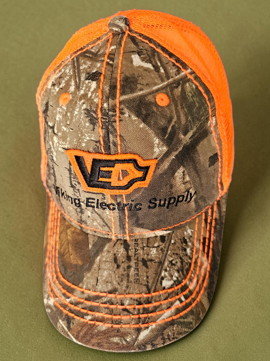 Vintage Y2K Gorpcore Trucker Cap – Realtree Camo & Neon Orange – Einheitsgröße