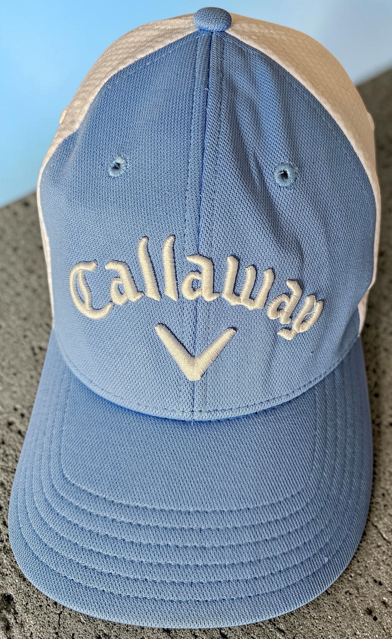 Vintage Callaway Golf Cap – A-Flex S/M – Hellblau & Weiß – Sportliche Mesh Cap